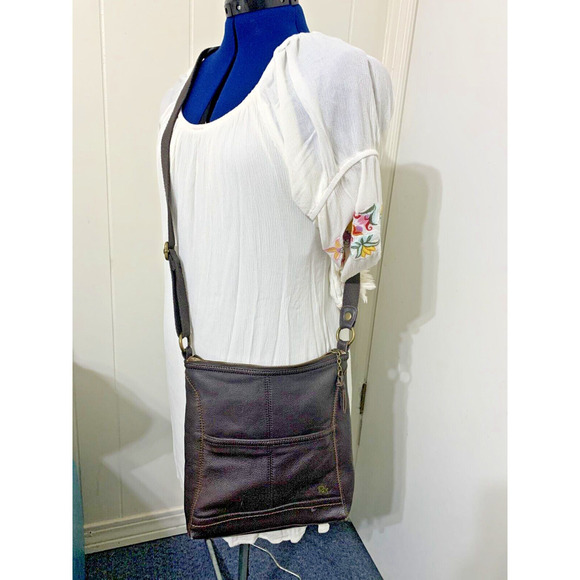 The Sak Handbags - The Sak Lucia Dark Brown Pebbled Leather Crossbody Bag Adjustable Strap Pockets